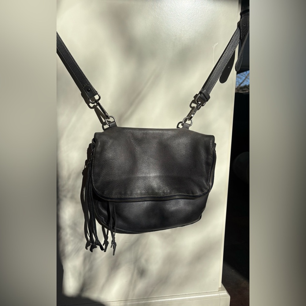 Roots Gray Leather Crossbody Bag